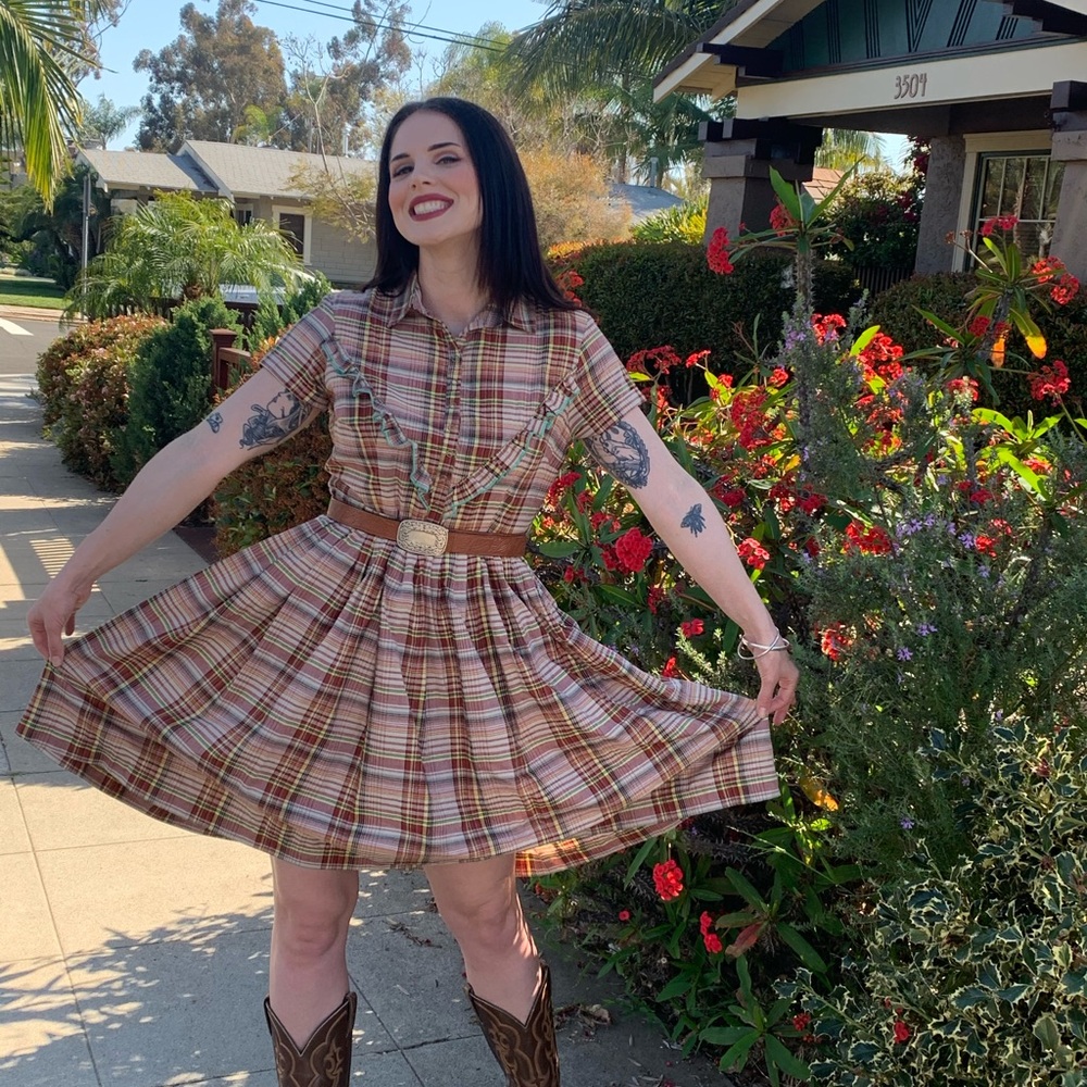 Plaid Dress with Embroidered Detail